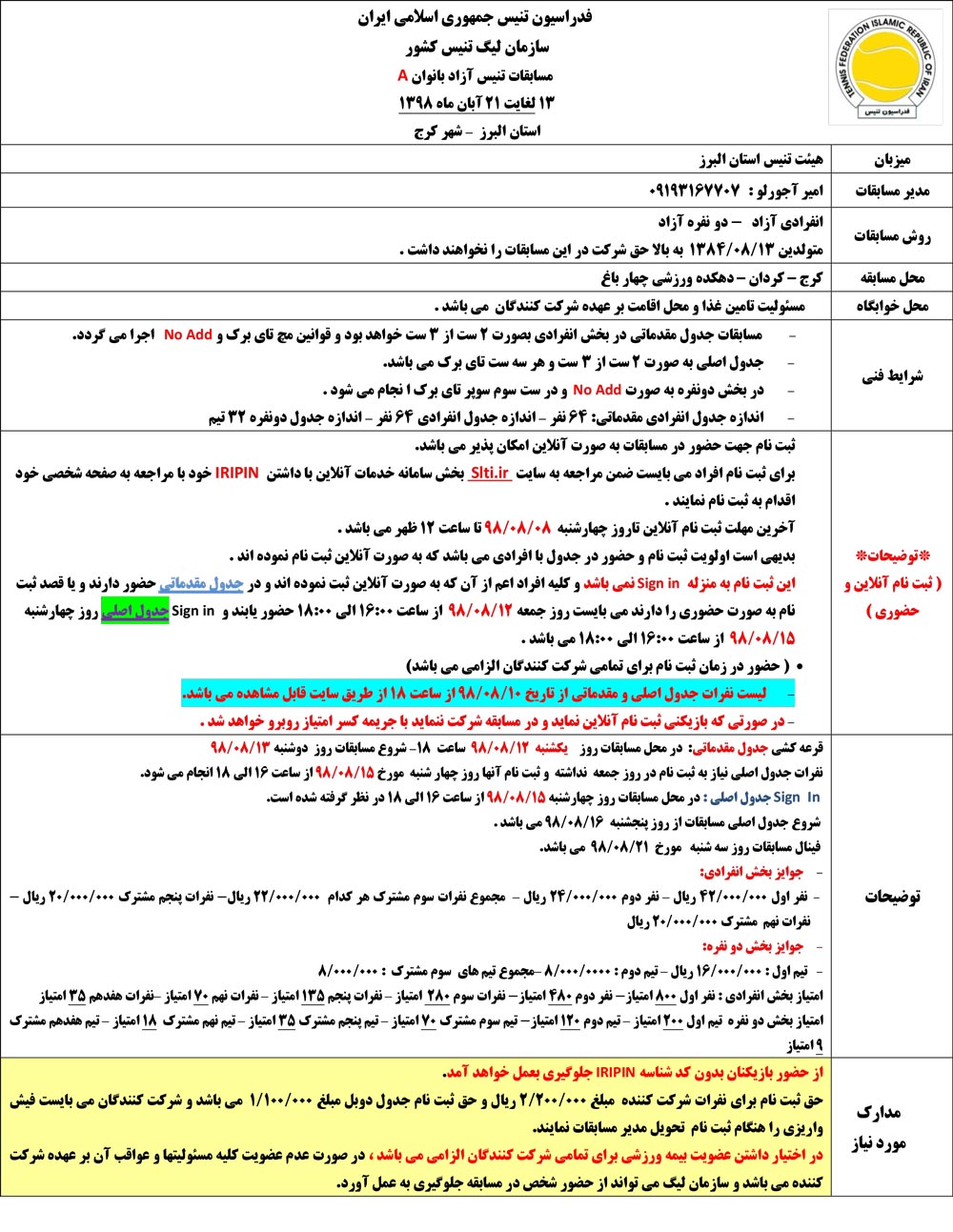 مسابقات تنیس جایزه بزرگ بانوان البرز