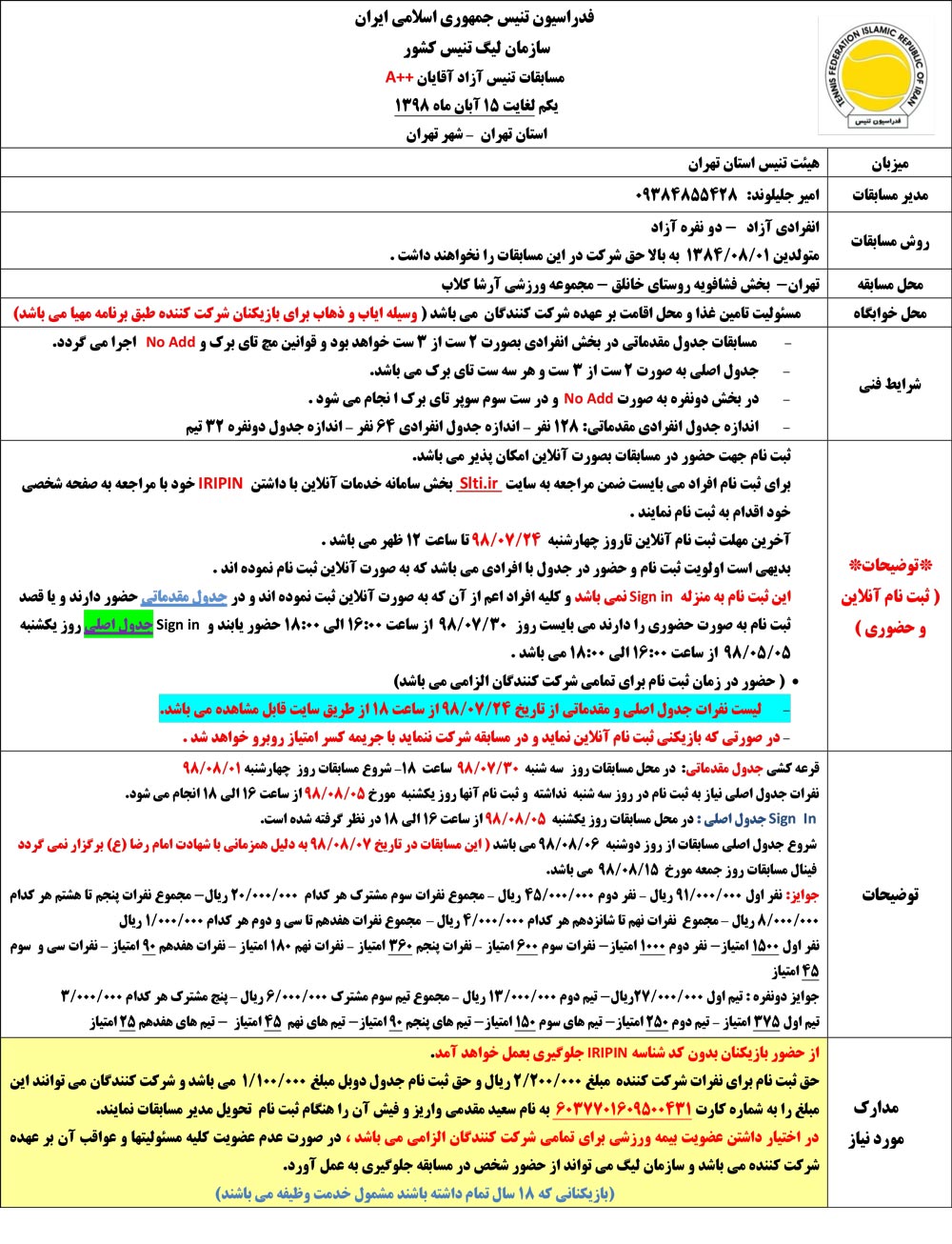 مسابقات تنیس جایزه بزرگ آقایان تهران