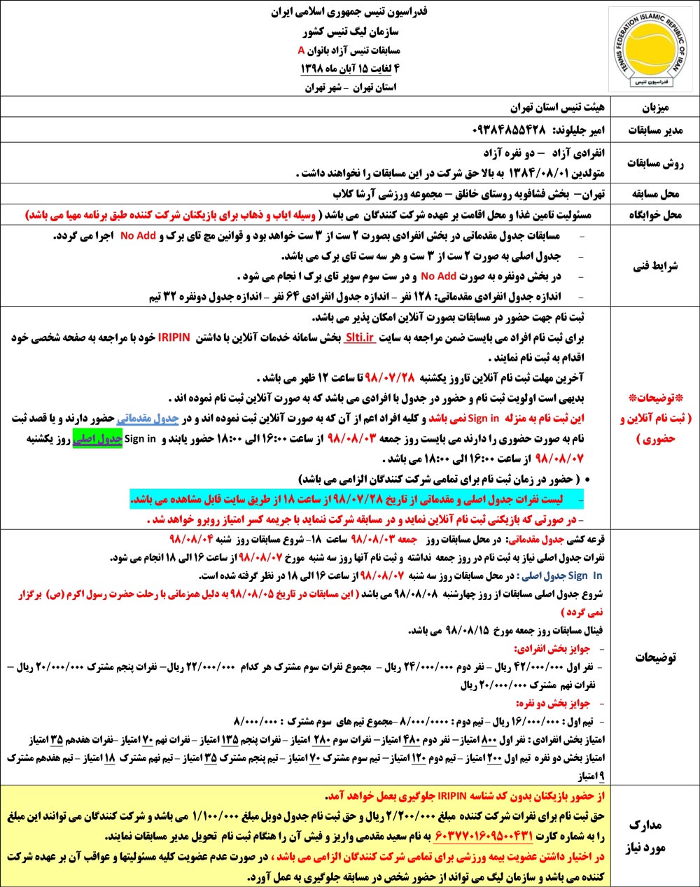 مسابقات تنیس جایزه بزرگ بانوان تهران