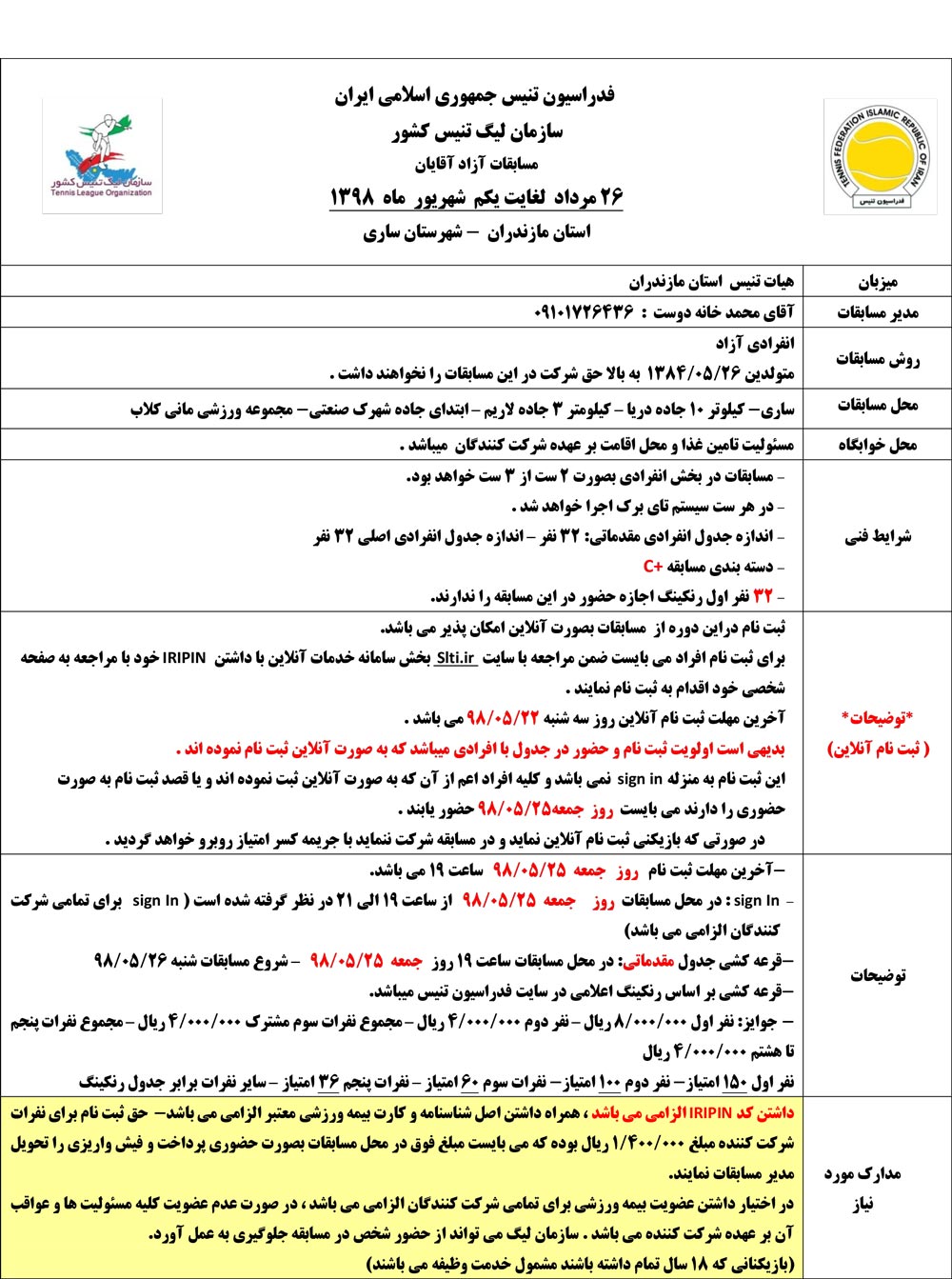 مسابقات تنیس آزاد اقایان مازندران