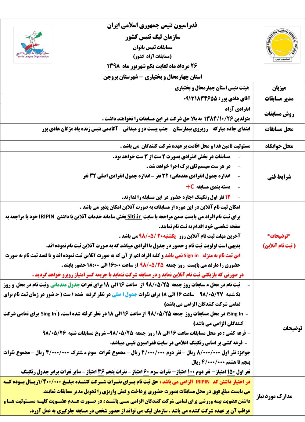 مسابقات تنیس بانوان بروجن