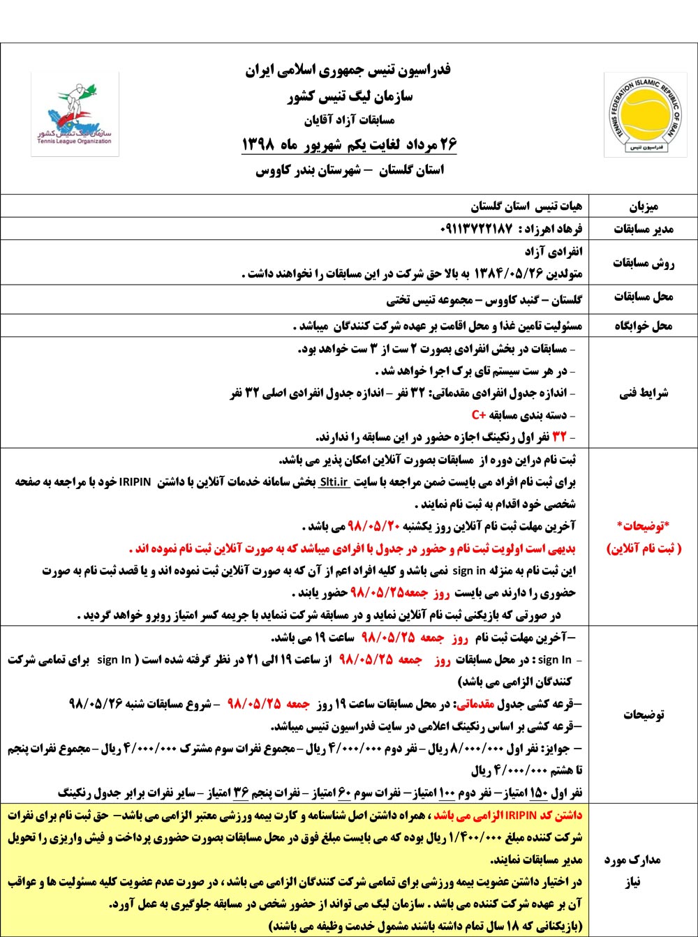 مسابقات تنیس آزاد آقایان بندرکاووس