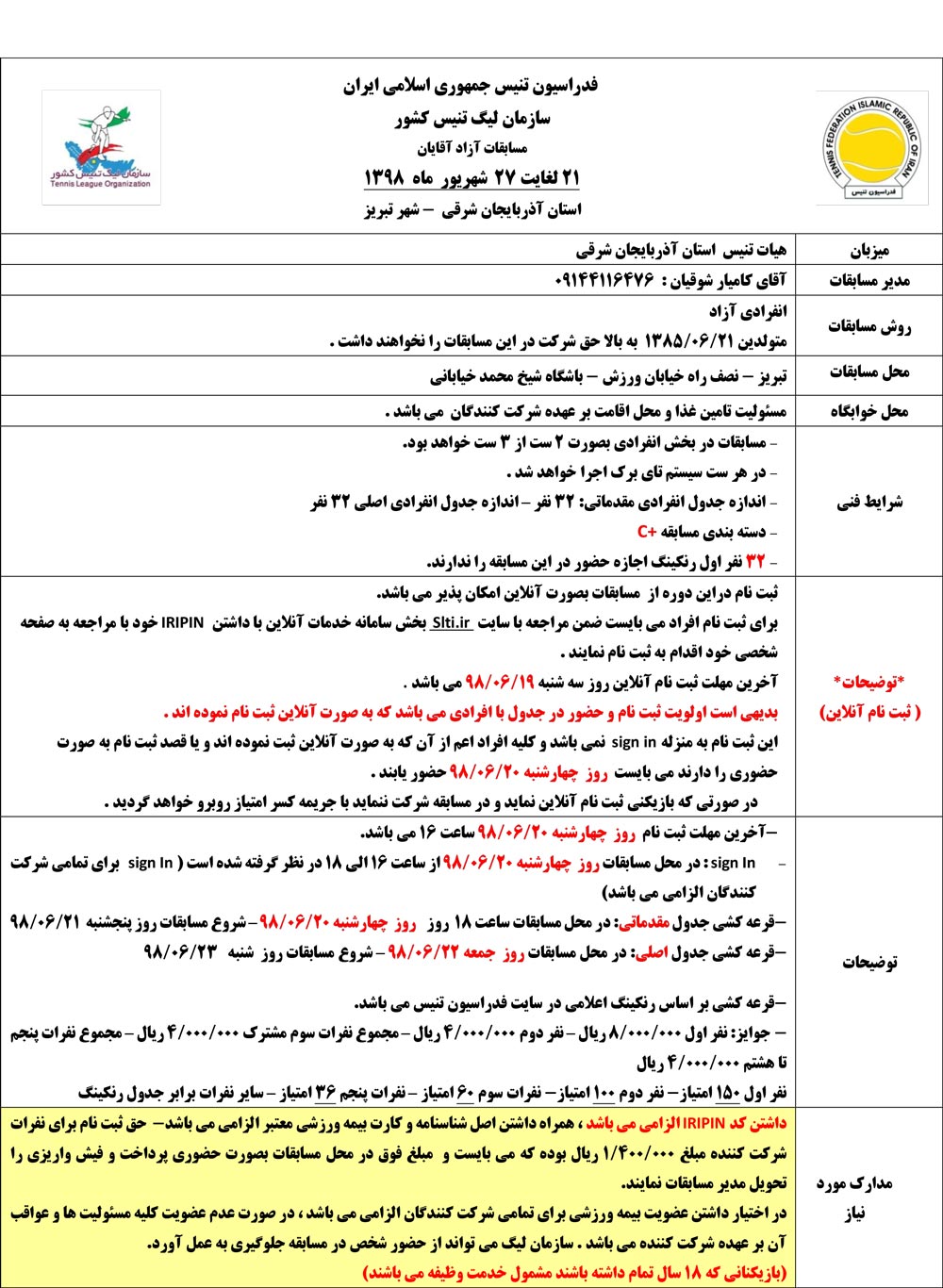 مسابقات تنیس آزاد آقایان تبریز