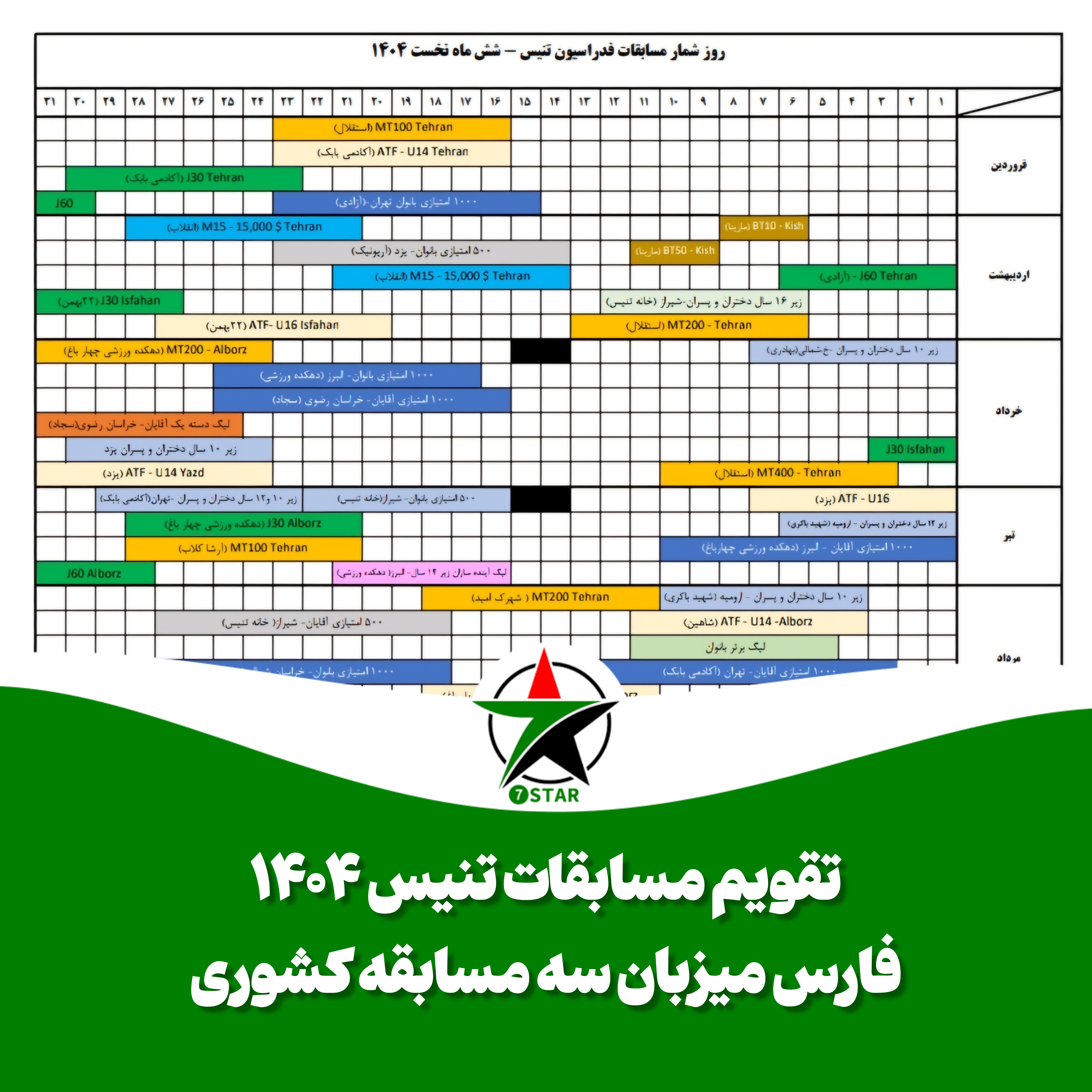 تقویم مسابقات تنیس شش ماه اول ۱۴۰۴